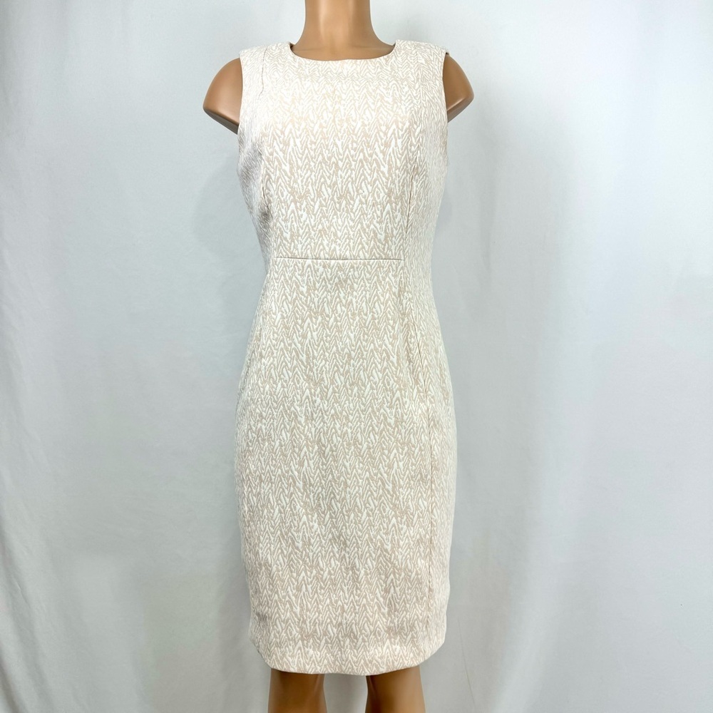 Calvin Klein Sleeveless Cream Jacquard Sheath Dress
